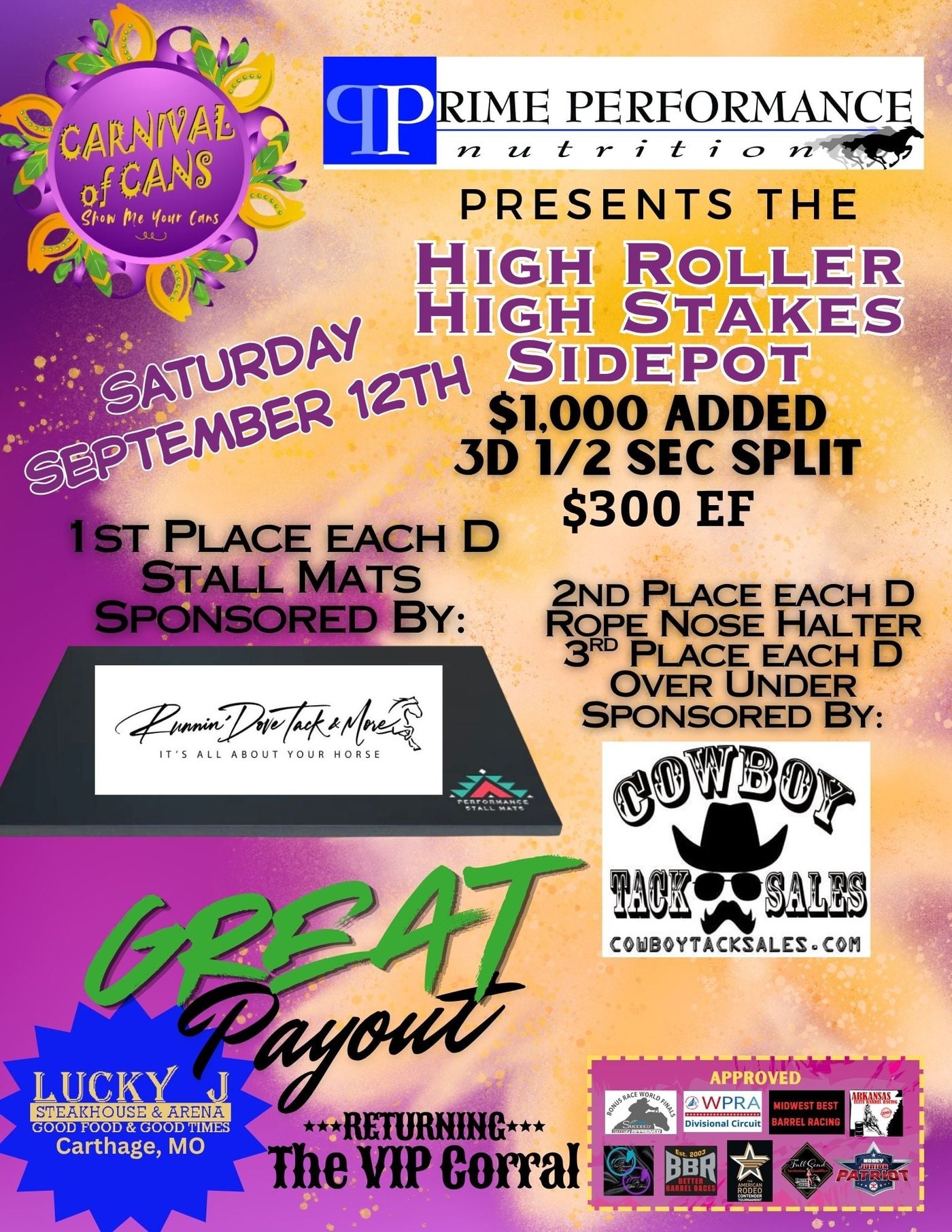 High Roller High Stakes Sidepot flyer — presented by Prime Performance Nutrition