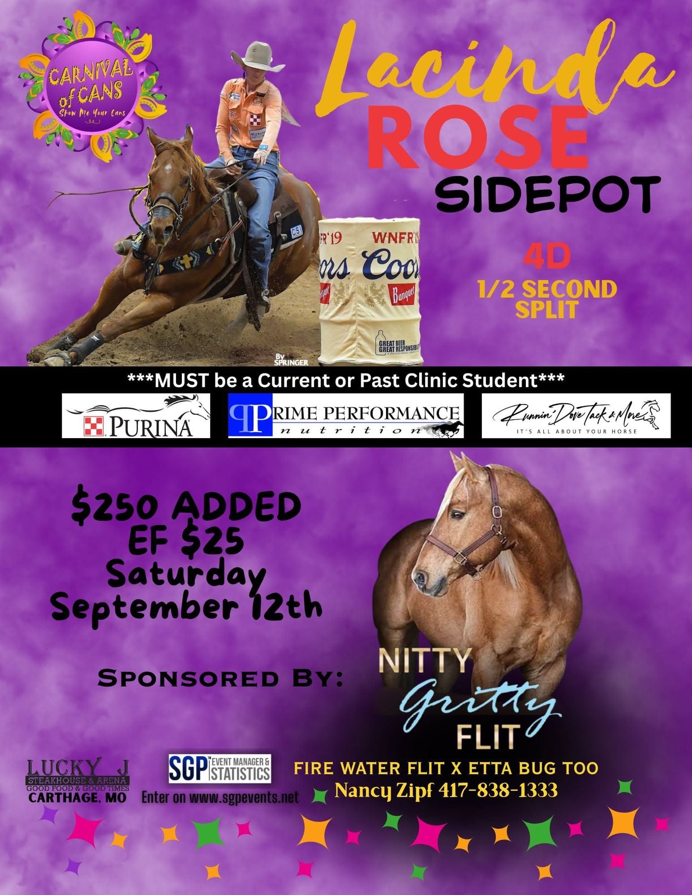Lacinda Rose Sidepot flyer — sponsored by Nitty Gritty Flit